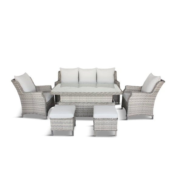 Lyon Multi Toned Weave Lounge Dining Set With Adjustable Table