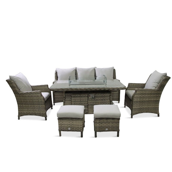 Lyon Multi Toned Weave Lounge Dining Set With Firepit Table