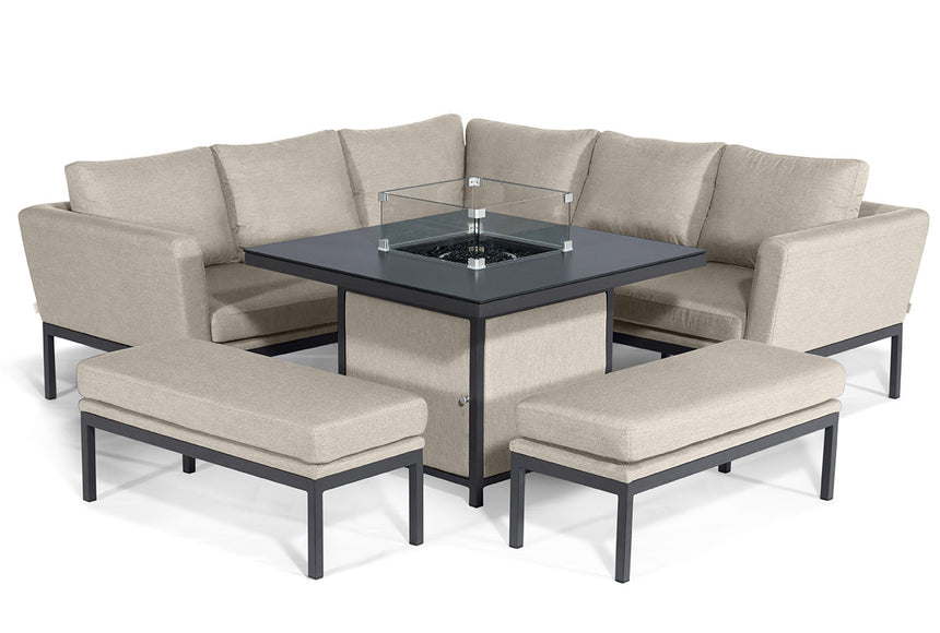 Maze Pulse Oatmeal Fabric Square Corner Dining Set With Fire Pit Table