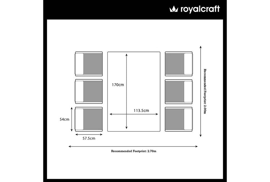 Royalcraft Nevada 6 Seat Grey Rattan Cube Dining Set