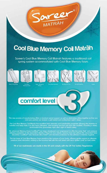 Sareer Matrah Cool Blue 2ft6 Small Single Memory Foam Open Coil Mattress