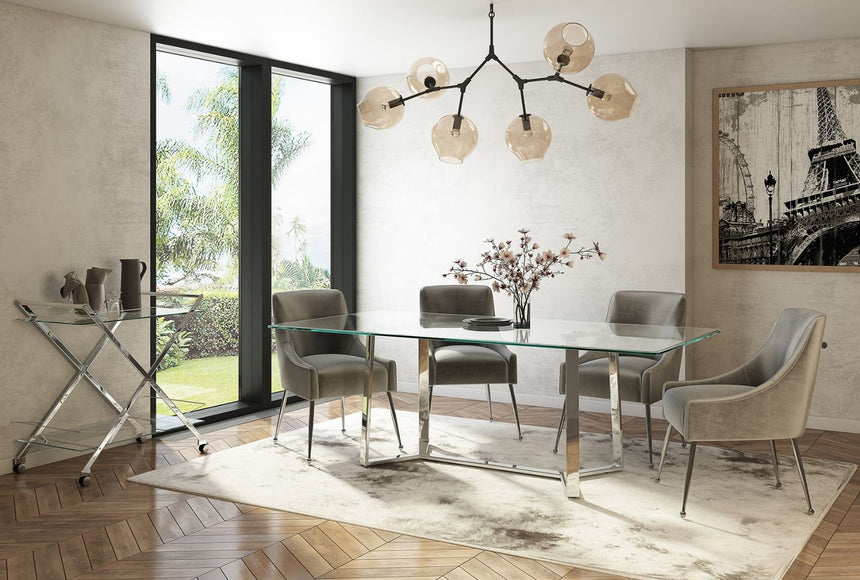 Alberto 160cm Rect. Glass Dining Table + Claudia Chairs