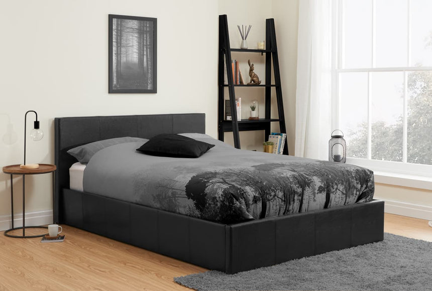 Berlin Black Faux Leather 4ft Small Double Ottoman Bed