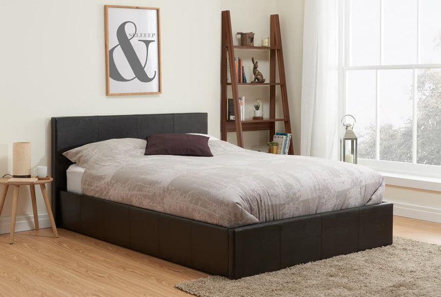 Berlin Brown Faux Leather 3ft Single Ottoman Bed