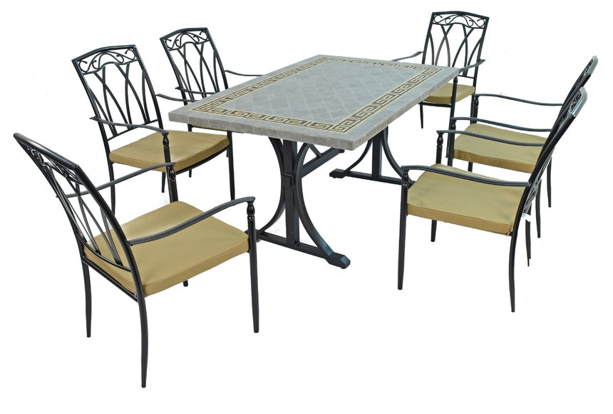 Burlington Marble 6 Seat Rect. Dining Set with Ascot Chairs