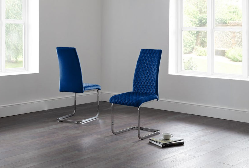 Calabria Blue Velvet Cantilever Dining Chair