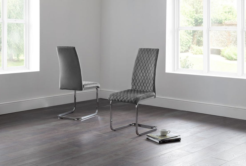 Calabria Grey Velvet Cantilever Dining Chair