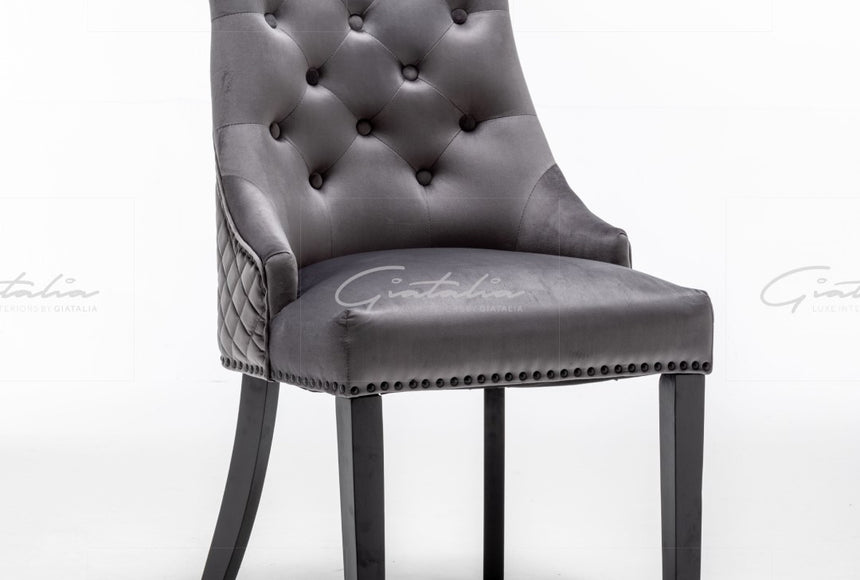 Cambridge Dark Grey Velvet Round Knocker Dining Chair