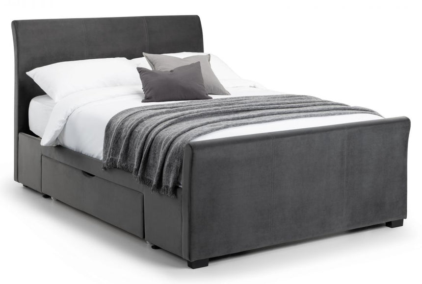 Capri Dark Grey Velvet 6ft Super Kingsize Bed With Drawers