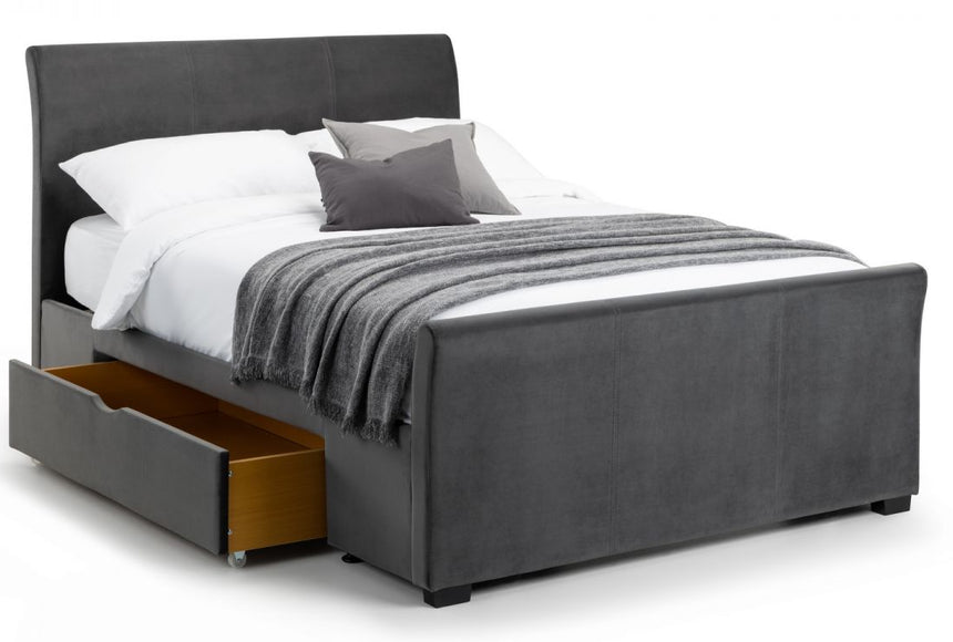Capri Dark Grey Velvet 6ft Super Kingsize Bed With Drawers