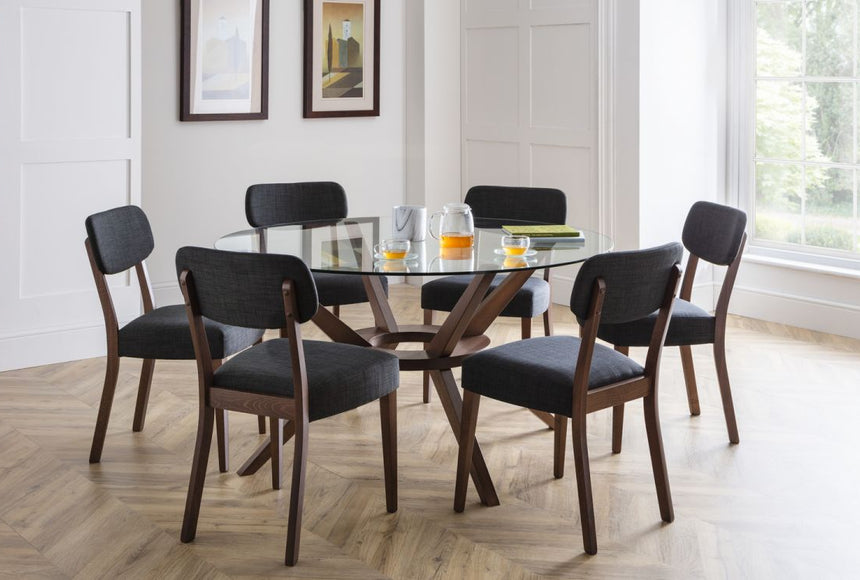 Chelsea 140cm Round Glass Dining Set with 6 Farringdon Chairs