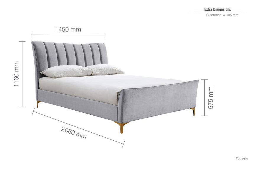 Clover Grey Velvet 4ft6 Double Bed