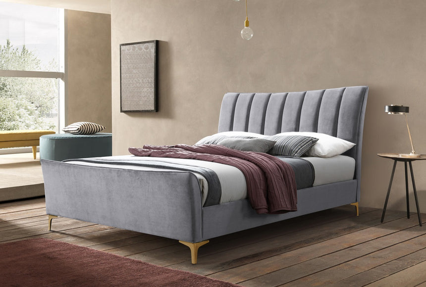Clover Grey Velvet 4ft6 Double Bed