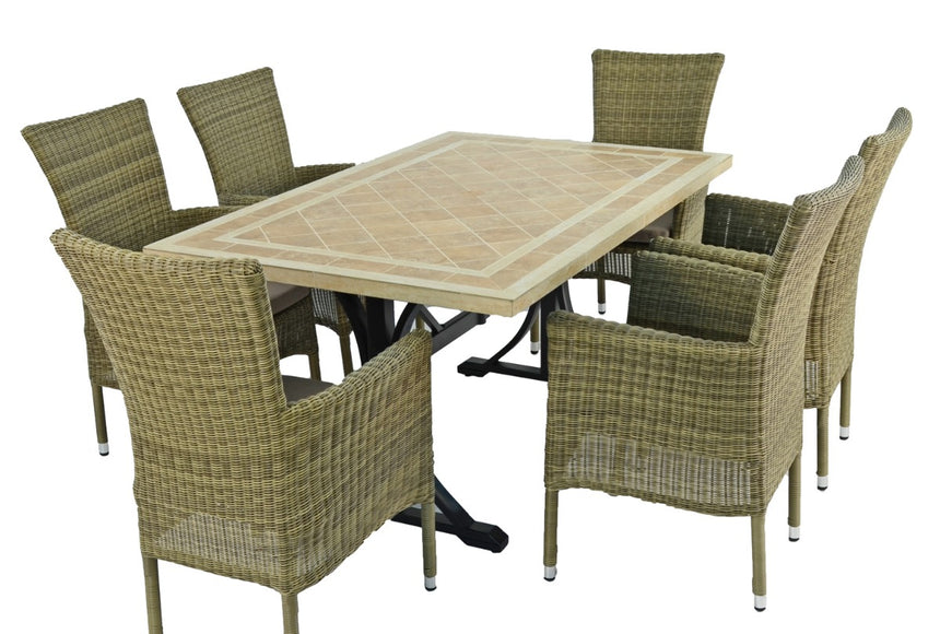 Hampton Marble 6 Seat Rect. Dining Set with Dorchester Chairs