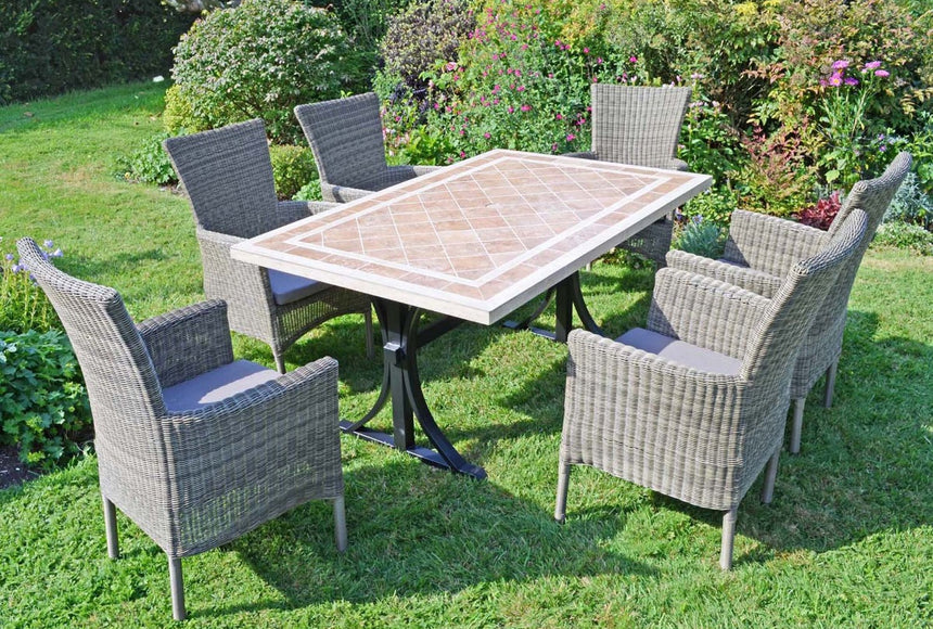 Hampton Marble 6 Seat Rect. Dining Set with Dorchester Chairs