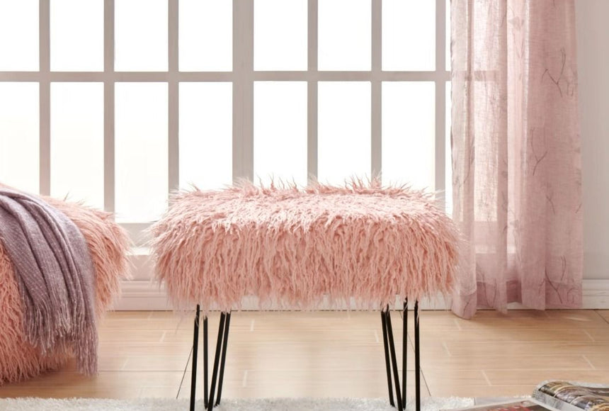 Heavy Shag Pink Faux Sheepskin Dressing Table Stool