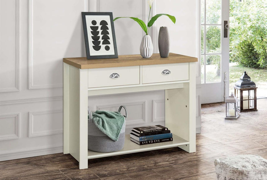 Highgate 2 Drawer Cream and Oak Console Table