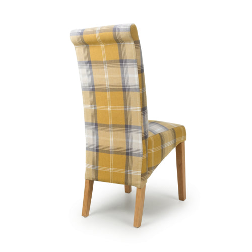 Karta Scroll Back Check Yellow Fabric Dining Chair