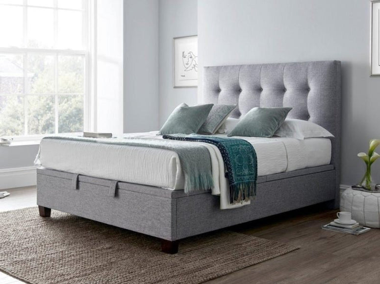 Kaydian Lumley 4ft6 Double Marbella Grey Fabric Ottoman Storage Bed