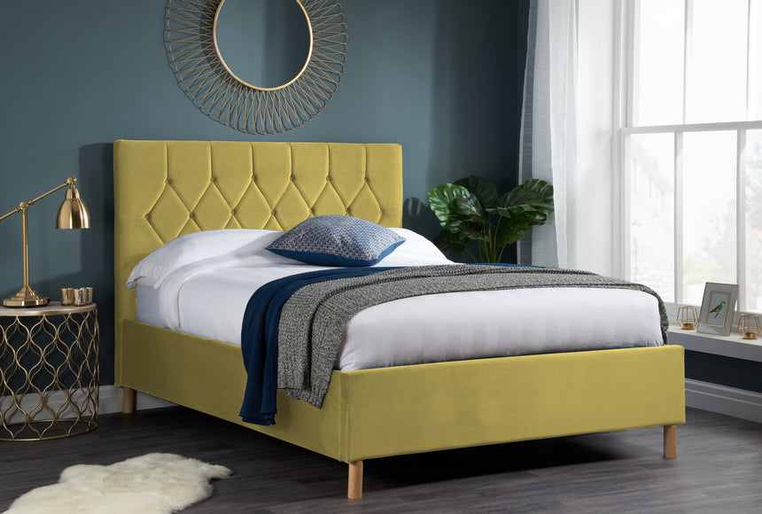 Loxley Mustard Fabric 4ft6 Double Ottoman Bed