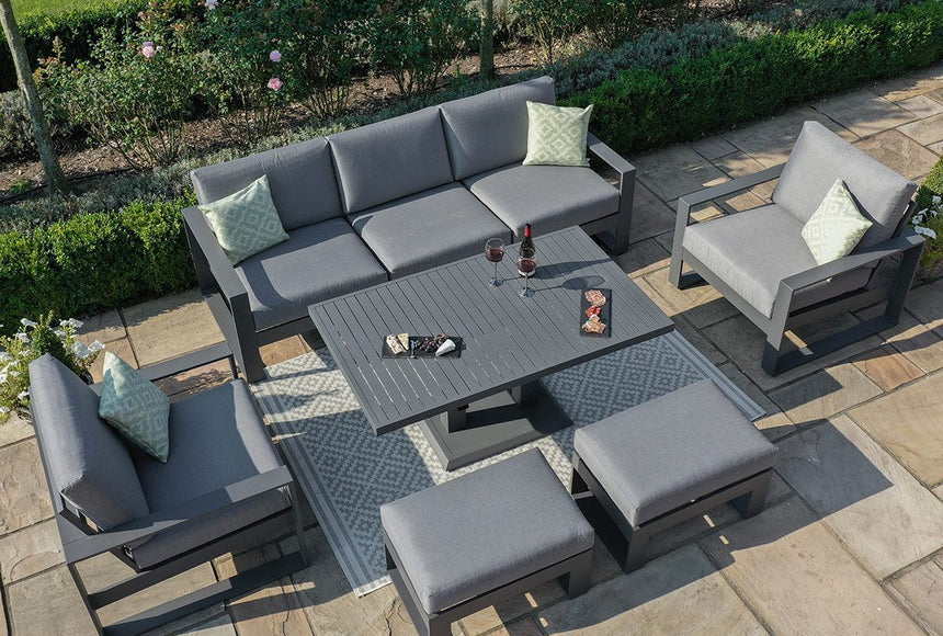 Maze Amalfi Grey Aluminium 3 Seat Sofa Set With Rising Table