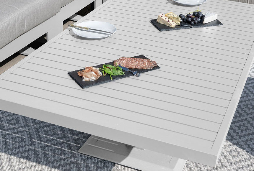 Maze Amalfi White Aluminium Large Corner Dining Set with Rising Table and Footstools