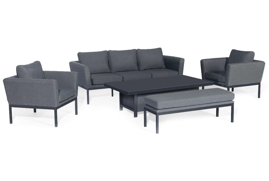 Maze Pulse Flanelle Fabric 3 Seat Sofa Dining Set with Rising Table