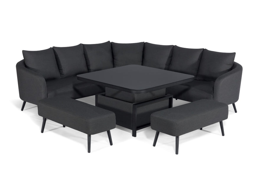Maze Pulse Square Charcoal Fabric Corner Dining Set with Rising Table