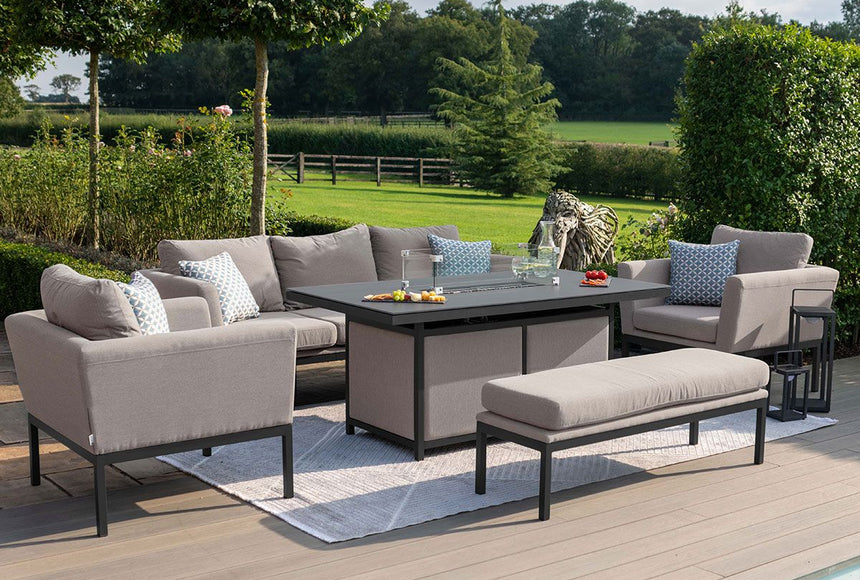 Maze Pulse Taupe Fabric 3 Seat Sofa Dining Set with Firepit