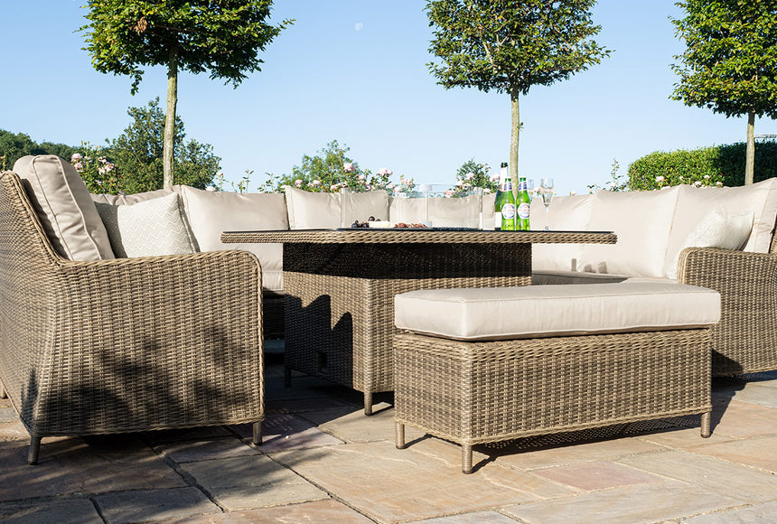 Maze Winchester Natural Rattan Royal U-Shaped Sofa Set with Fire Pit