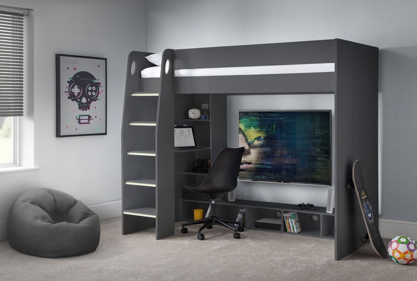 Nebula Anthracite Oak Gaming Bed With Desk