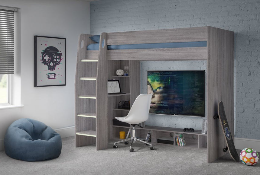 Nebula Grey Oak Gaming Bed With Desk