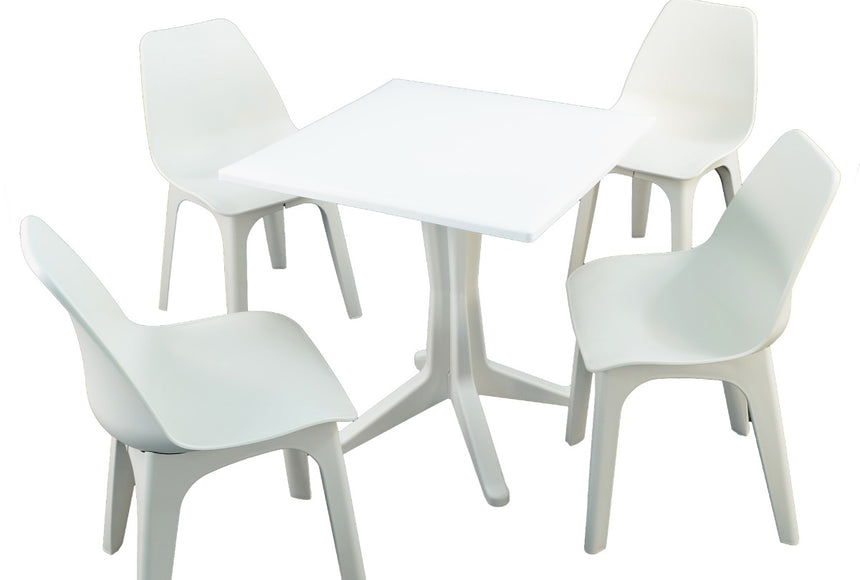 Ponente White Plastic 4 Seat Set with Eolo Chairs