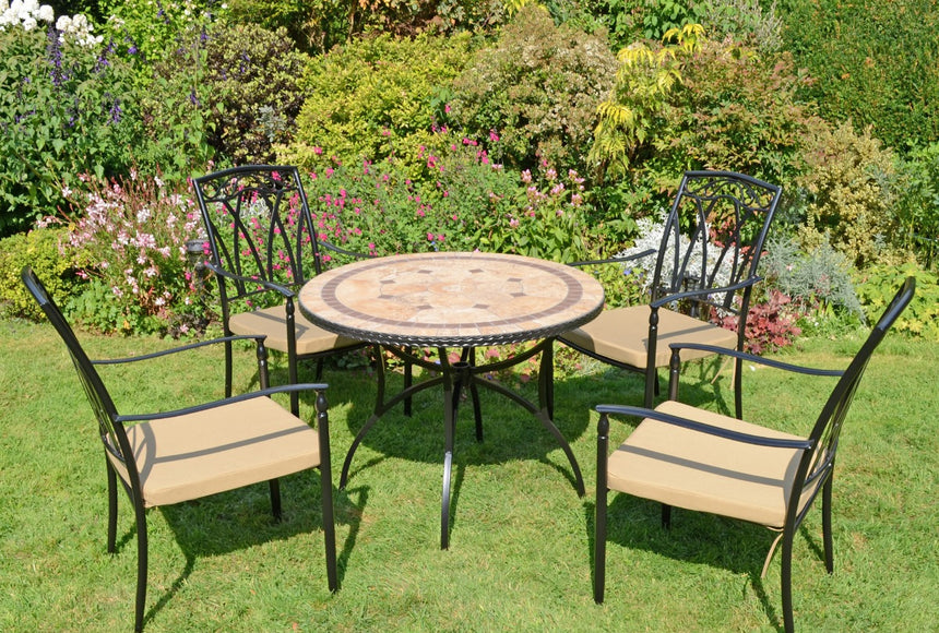 Richmond 91cm Round Ceramic Table With 4 Ascot Chairs