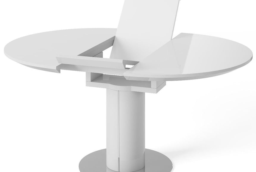 Romeo 120cm Round Ext. White Gloss Dining Table + Mia Chairs