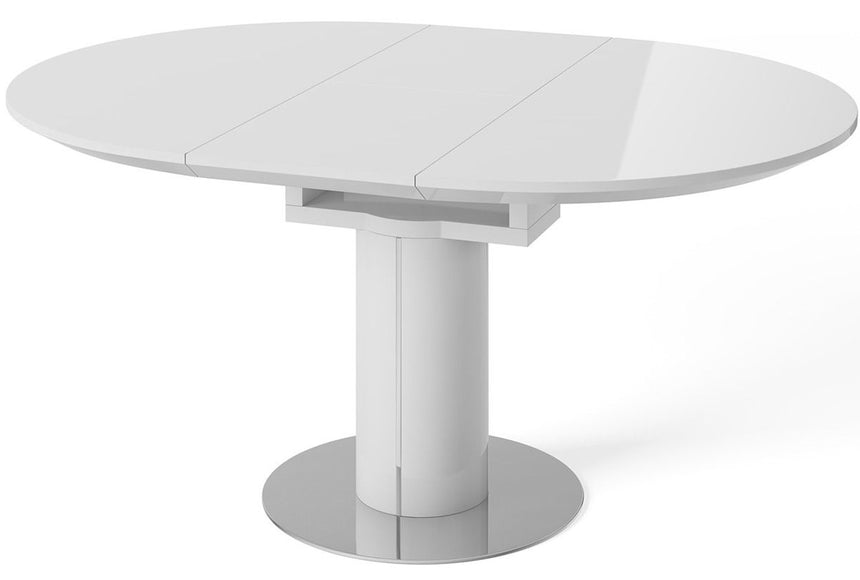 Romeo 120cm Round Ext. White Gloss Dining Table + Mia Chairs
