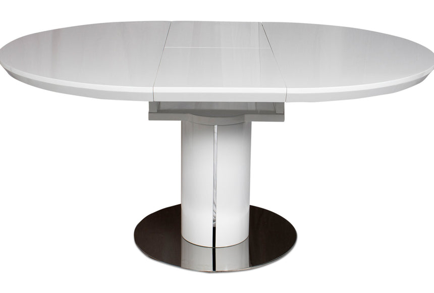 Fairmont Romeo High Gloss Round Ext Dining Table White - 120-160cm
