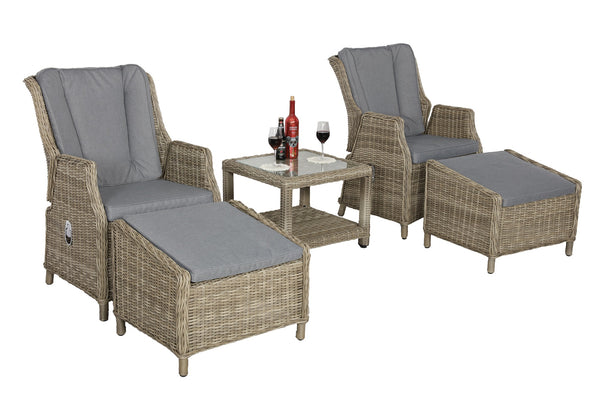 Royalcraft Wentworth 5pc Natural Rattan Deluxe Gas Reclining Chair Set
