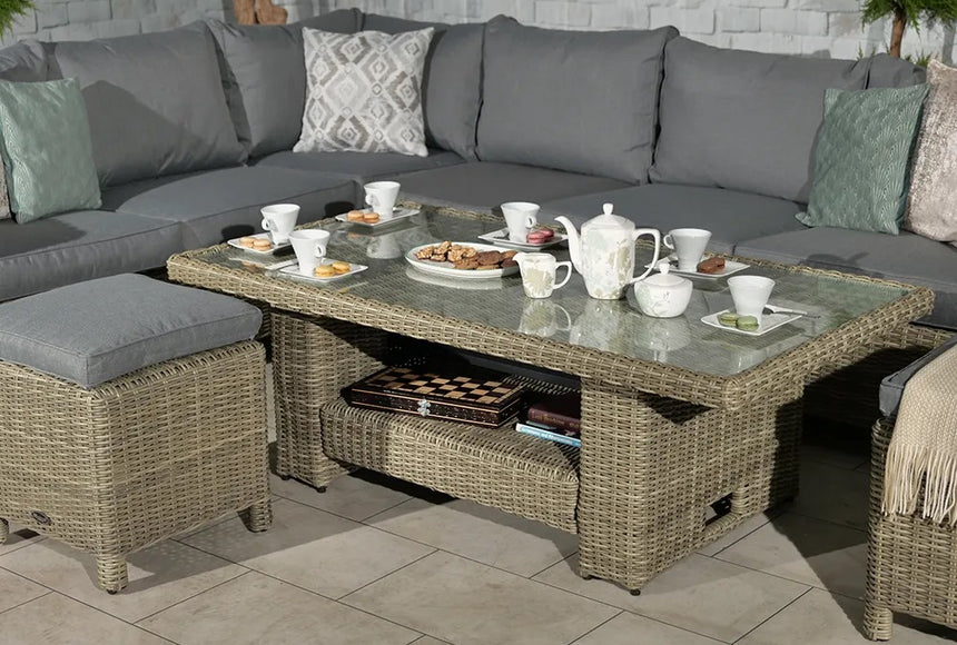 Royalcraft Wentworth 7pc Deluxe Modular Corner Rattan Dining Lounging Set with WS Cushions