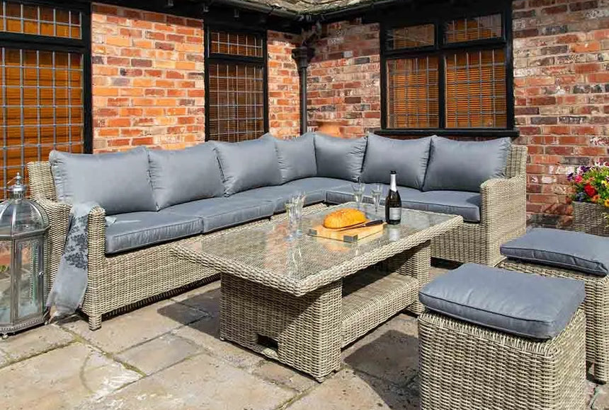 Royalcraft Wentworth 7pc Deluxe Modular Corner Rattan Dining Lounging Set with WS Cushions