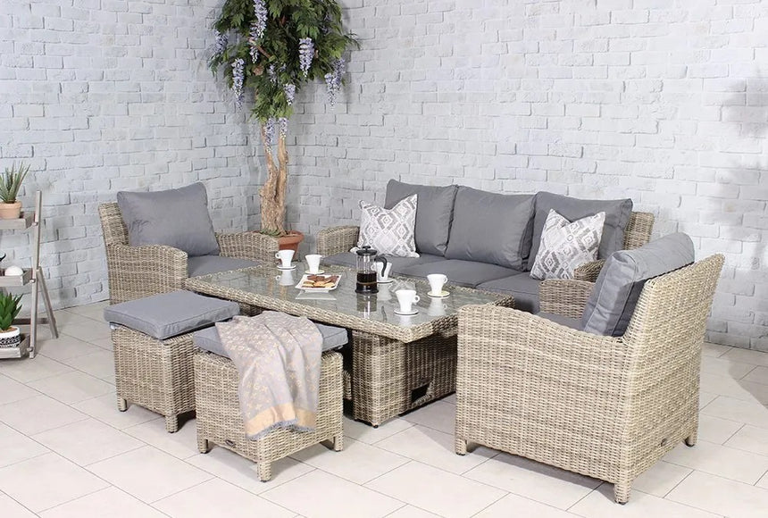 Royalcraft Wentworth Rattan 7 Seater 6Pc Sofa Dining Set With Adjustable Height Table