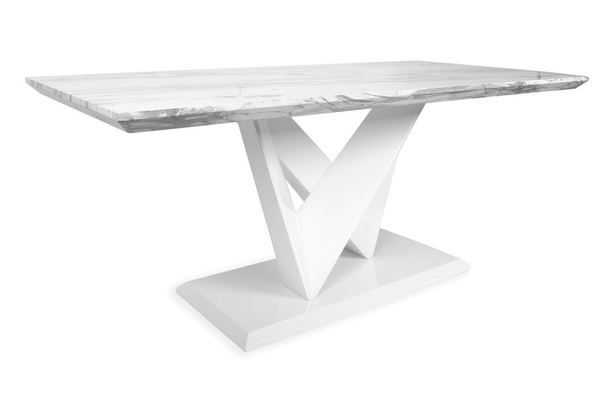 Saturn Large Marble Effect Top High Gloss Grey-White Dining Table