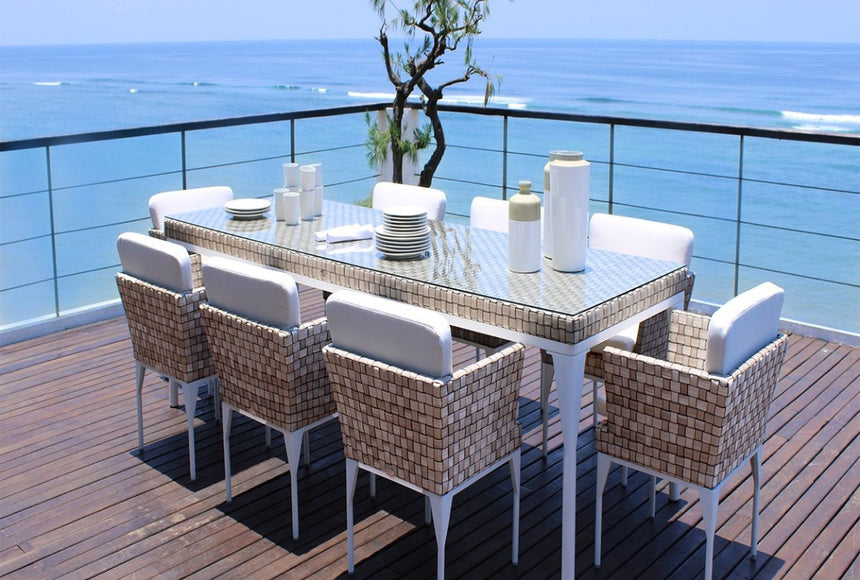 Skyline Brafta 8 Seat Seashell Weave Rectangle Dining Table