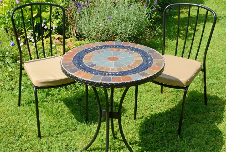 Villena 60cm Round Stone Table With 2 Milan Chairs
