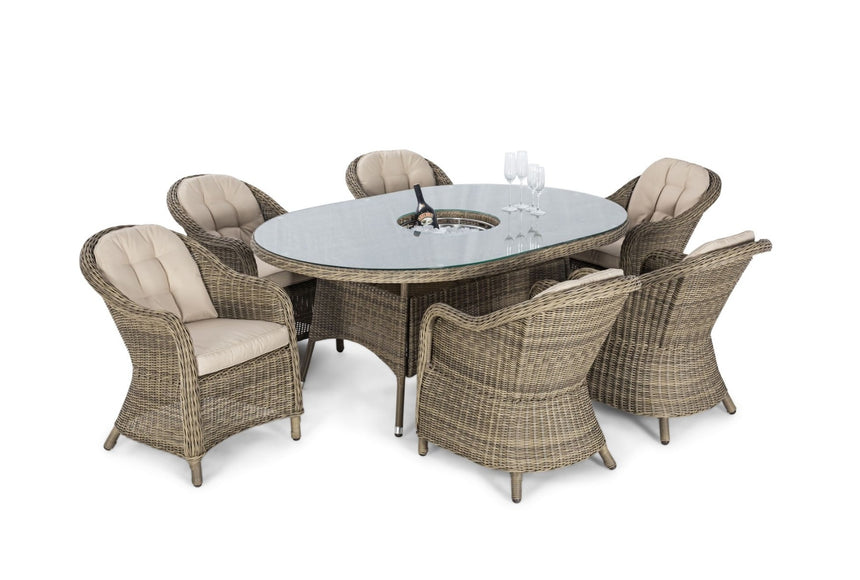 Maze Winchester Brown 8 Seat Oval Ice Bucket Dining Set with Heritage Chairs and Lazy Susan